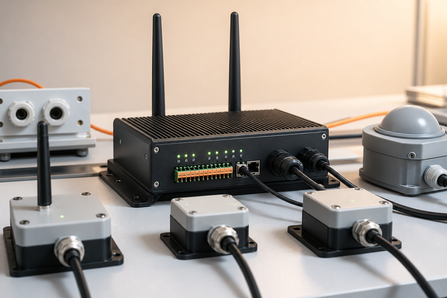 IoT edge gateway and sensor modules prepared for installation